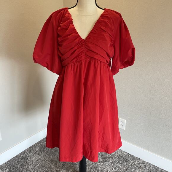 Tuckernuck Hyacinth House Courtney Red Shirred Bodice Mini Dress Sz Medium - Picture 1 of 12